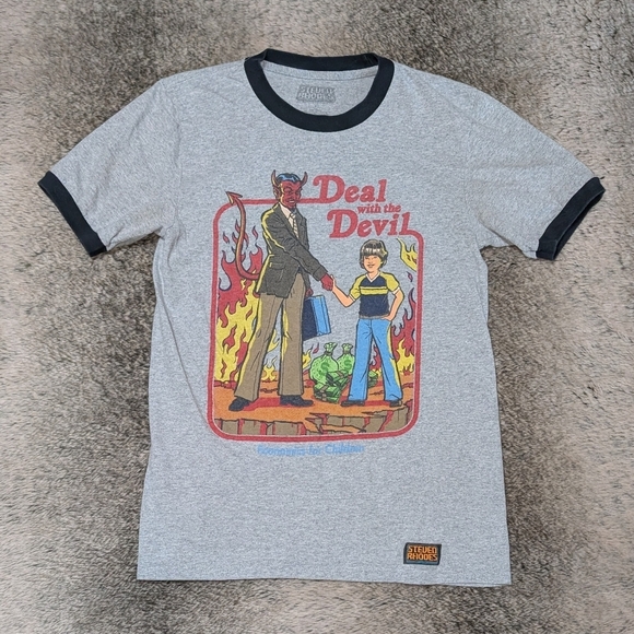 Steven Rhodes Deal With The Devil Ringer Tee Grey Small - Picture 1 of 4